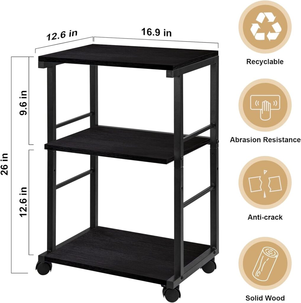 Upgrade Printer Stand, Computer Tower Stand, 2-Tier Printer Cart Under Desk with Storage, Machine Cart with Wheels and Adjustable Table Top, Heavy Duty Storage Rack for Office and Home(Black)