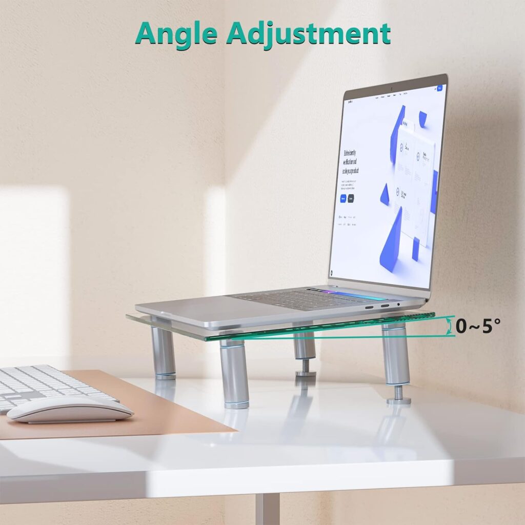 WALI Glass Monitor Stand Riser for Desk,Height Adjustable Computer Monitor Riser, Clear Monitor Stand for Laptop TV Computer Screen, Desk Organization, Office Supplies (GTT001), 16 X 10 inch, Clear