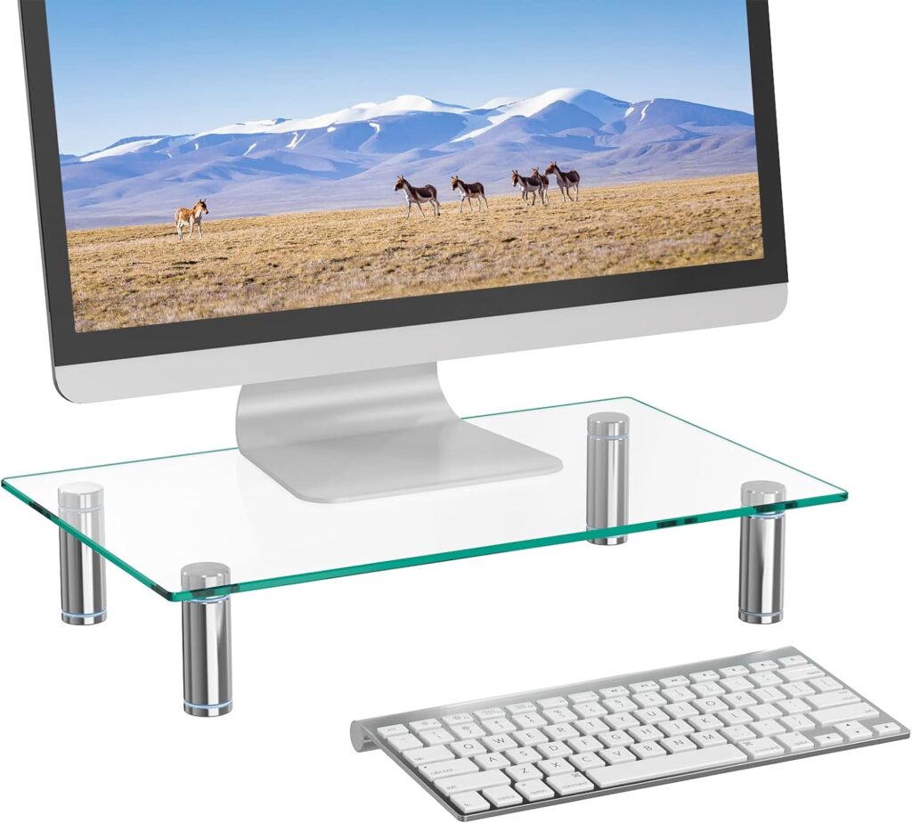 WALI Glass Monitor Stand Riser for Desk,Height Adjustable Computer Monitor Riser, Clear Monitor Stand for Laptop TV Computer Screen, Desk Organization, Office Supplies (GTT001), 16 X 10 inch, Clear