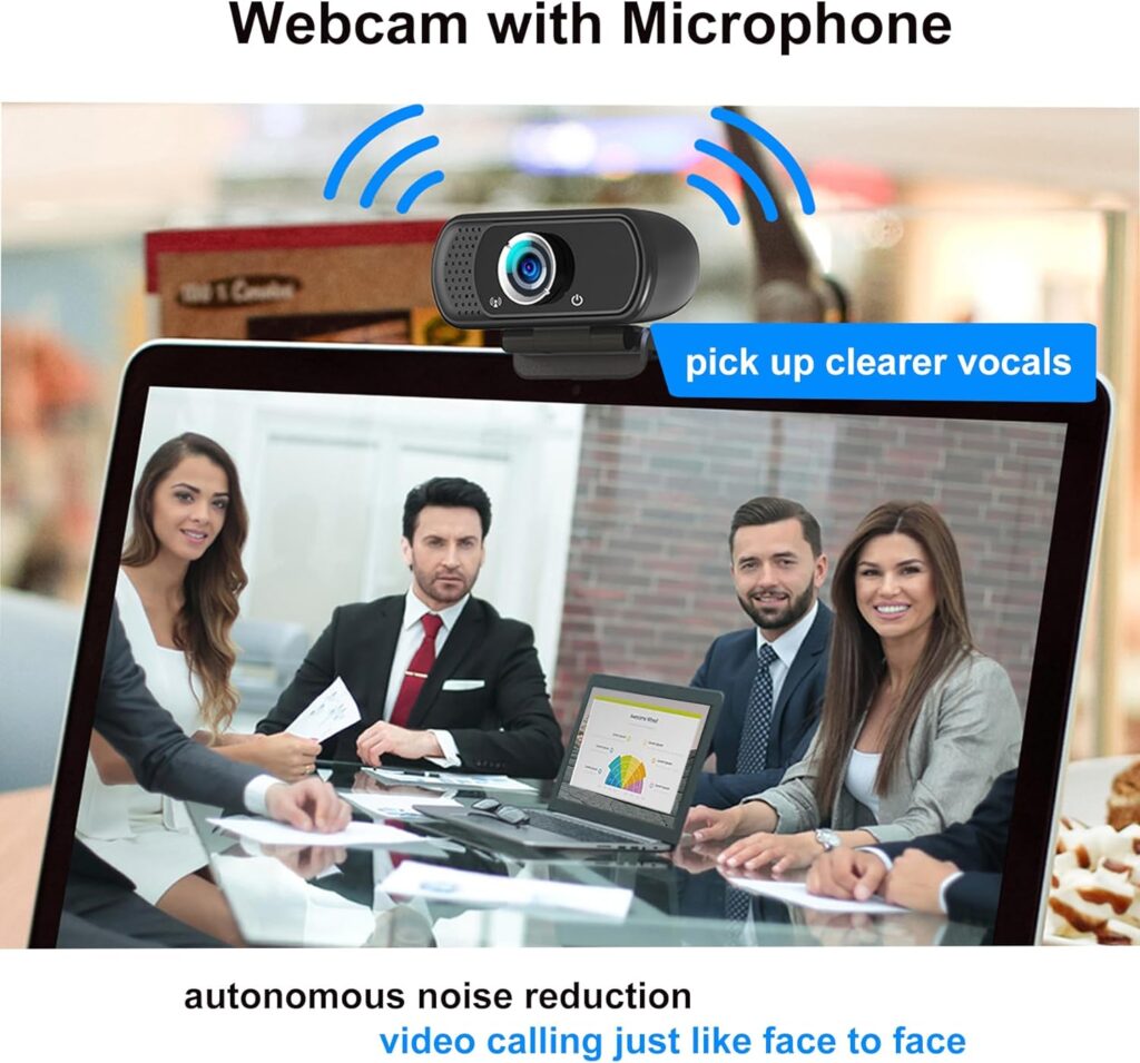 Webcam 1080p, Webcam with Microphone, USB Web Camera 110°Wide View, Plug and Play Computer Camera, Laptop Desktop Webcam for Conferencing Recording,Webcam Tripod and Privacy Cover Include