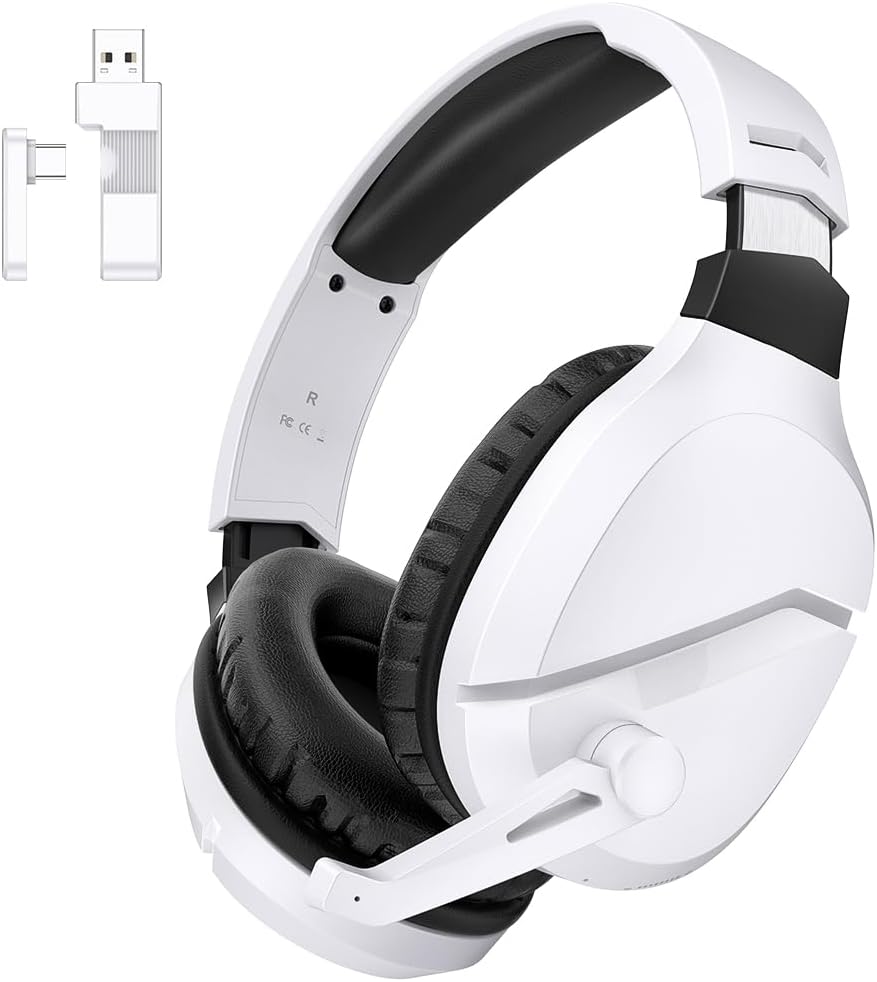Wireless Gaming Headset with Noise Canceling Microphone for PS5, PC, PS4, 2.4G/Bluetooth Gaming Headphones with USB and Type-c Connector, Wired Mode for Controller