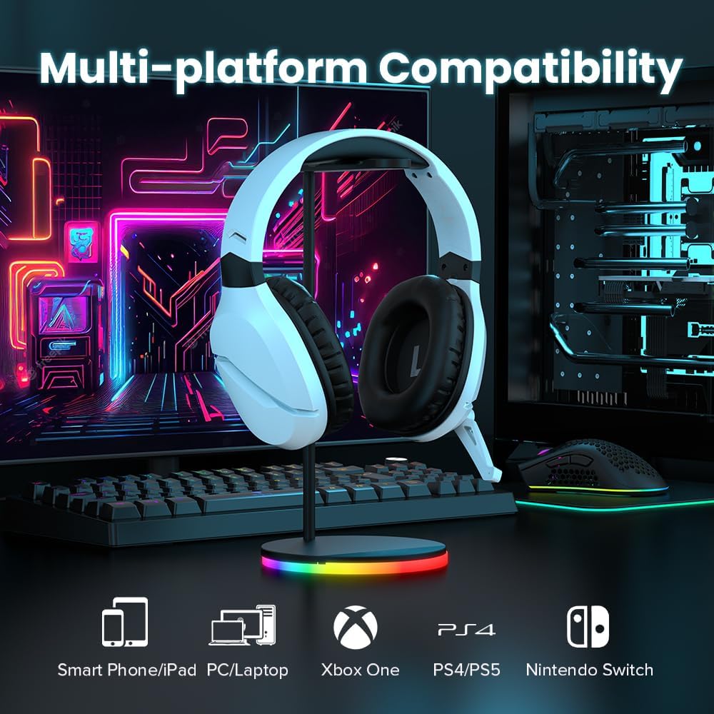 Wireless Gaming Headset with Noise Canceling Microphone for PS5, PC, PS4, 2.4G/Bluetooth Gaming Headphones with USB and Type-c Connector, Wired Mode for Controller