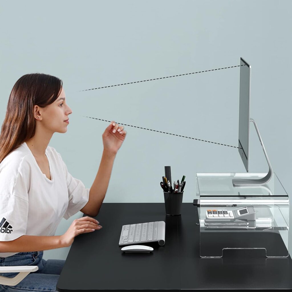 Zimilar Acrylic Monitor Stand Riser, 2-Tier Clear Acrylic Monitor Riser for Home Office, 16 Clear Monitor Stand Laptop Stand Riser for PC Screen, Printer, Mac Book