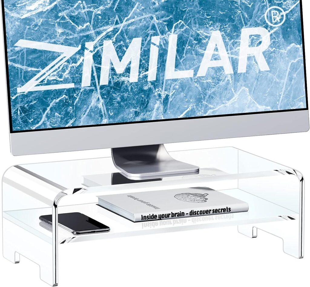 Zimilar Acrylic Monitor Stand Riser, 2-Tier Clear Acrylic Monitor Riser for Home Office, 16 Clear Monitor Stand Laptop Stand Riser for PC Screen, Printer, Mac Book