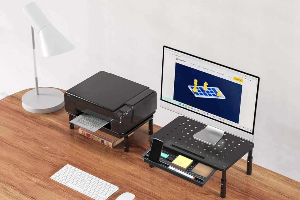 Zimilar Monitor Stand Riser with Drawer - 3 Height Adjustable Monitor Stand with Unique Star Mesh, Metal Monitor Riser for Computer Laptop Notebook Printer