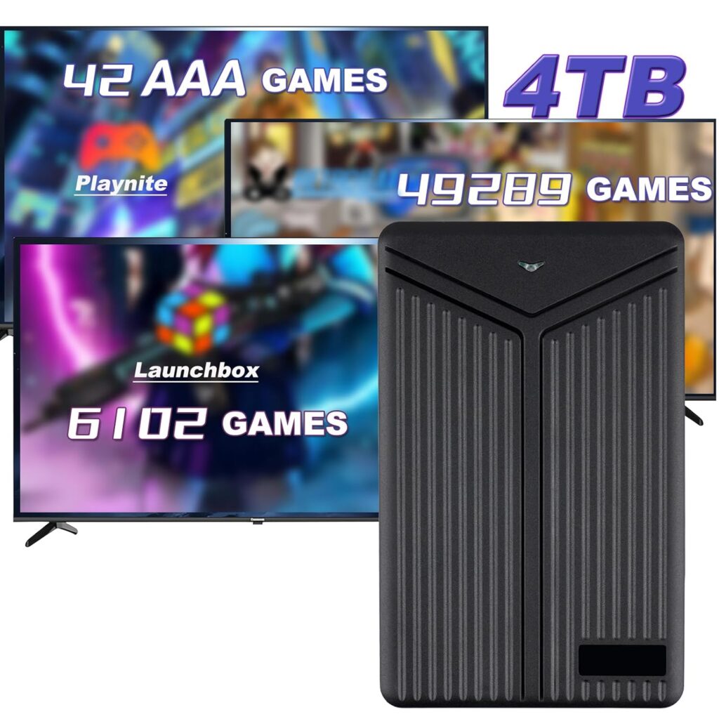 Emulator Console Game HDD with 55433 Video Games, 4T Retro Game Console Hard Drive with 80+ Emulator Console, 42 AAA PC Games, 3 Game Systems, Sata 3 to USB 3.0 Cable, Plug and Play for Win 8.1/10/11