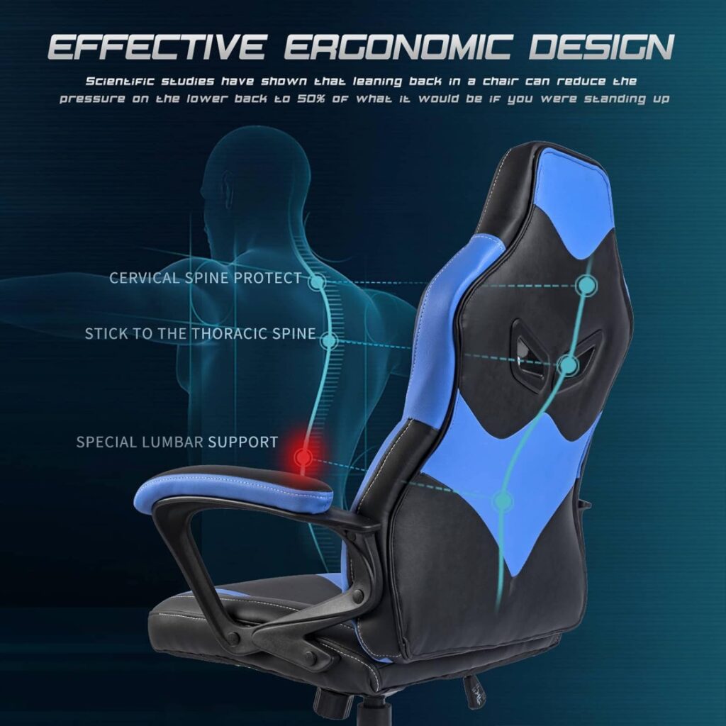 Gaming Chair, Gamer Chair for Adults Teens Silla Gamer Computer Chair Racing Ergonomic PC Office Chair （Blue）