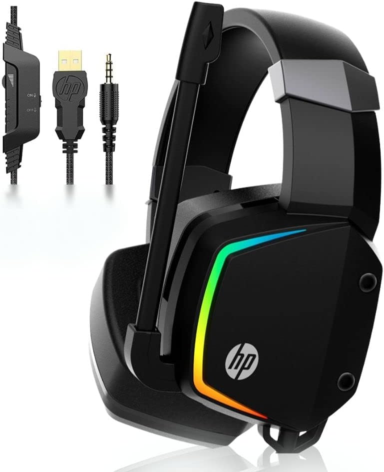 HP Wired Gaming Headset with Microphone, PS4 PS5 Headset with Noise Cancelling Microphone, Over Ear Headphone with Mic, 3.5mm USB Cable, Compatible with Xbox One, Laptop, Mac, Nintendo Switch Games