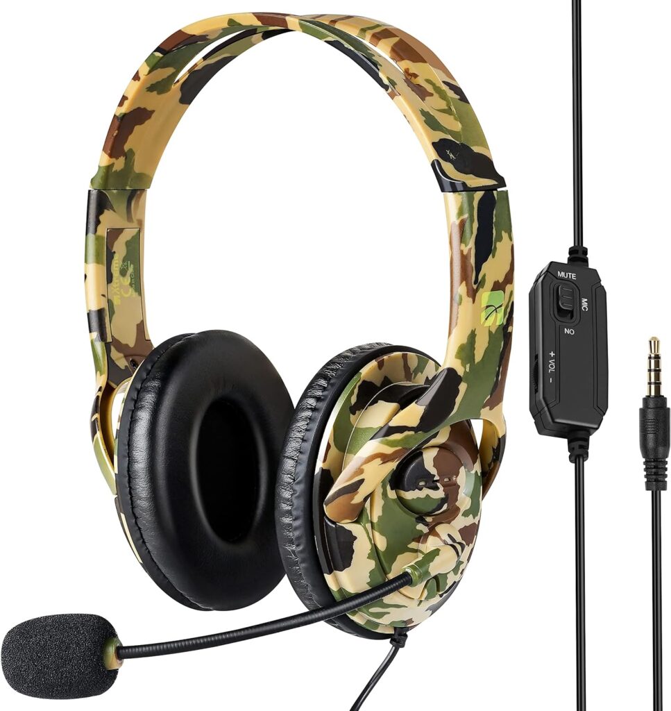 KY890 Wired Gaming Headphones with Microphone for PC Noise Canceling Mic 3.5mm Headset Jack Comfort Sturdy Wired Headset for Computer Switch (Camouflage Green)