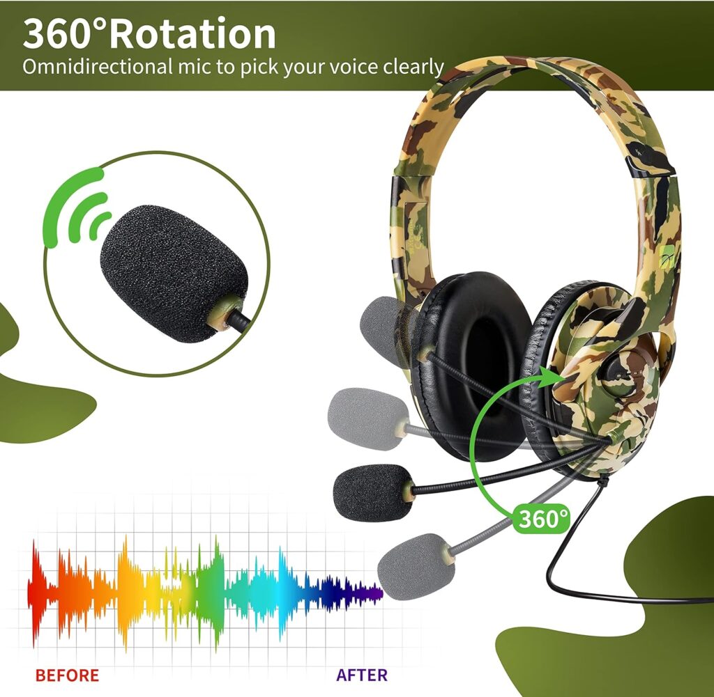 KY890 Wired Gaming Headphones with Microphone for PC Noise Canceling Mic 3.5mm Headset Jack Comfort Sturdy Wired Headset for Computer Switch (Camouflage Green)