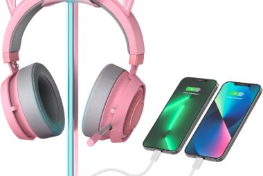 new bee rgb headphone stand with 1 usb c charging port and 1 usb charging port desk gaming headset holder with 7 light m 1