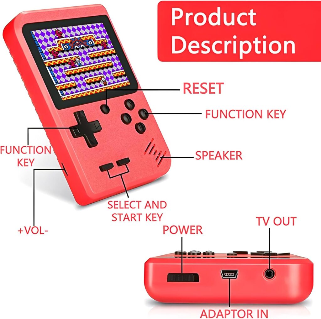 Retro Handheld Game Console, Portable Retro Video Game Console with 400 Classical FC Games, 3.0-Inch Screen. Storage Bag. 1020mAh Rechargeable Battery Support for Connecting TV and Two Players