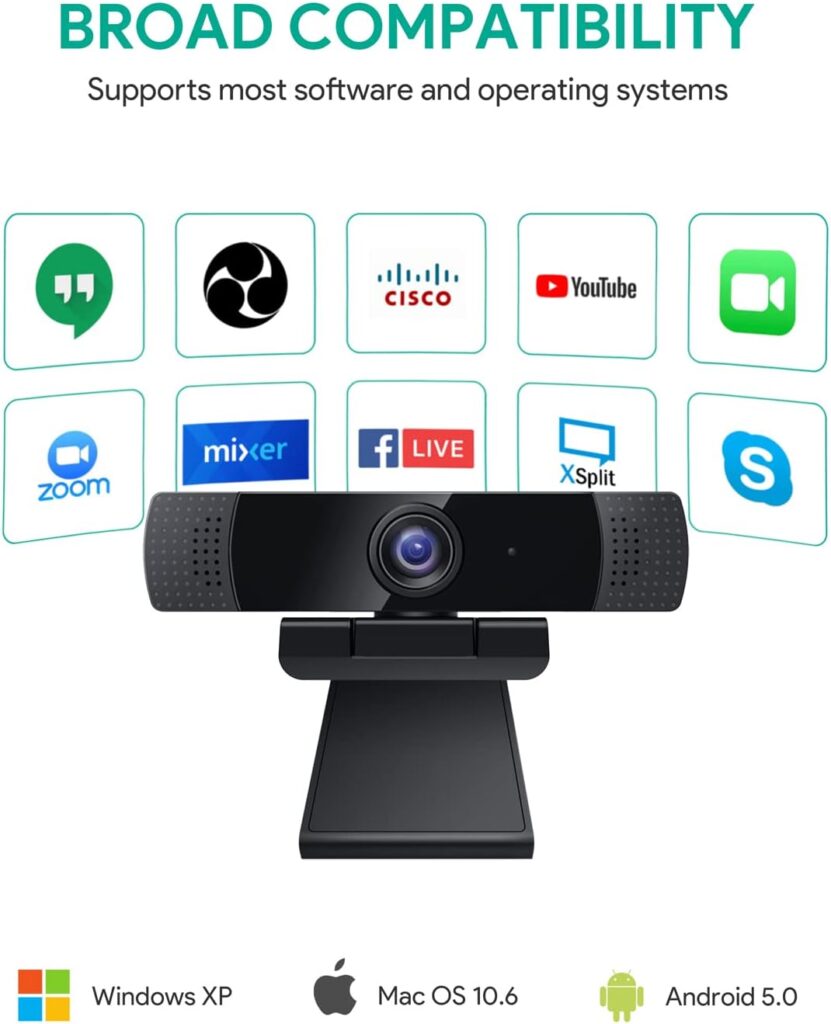 Webcam with Microphone, WENKIA Full HD 1080P USB Desktop Web Computer Camera with Dual Stereo Microphones, Streaming Webcam for Video Conferencing Chatting, Compatible with Windows, Mac, PC Laptop