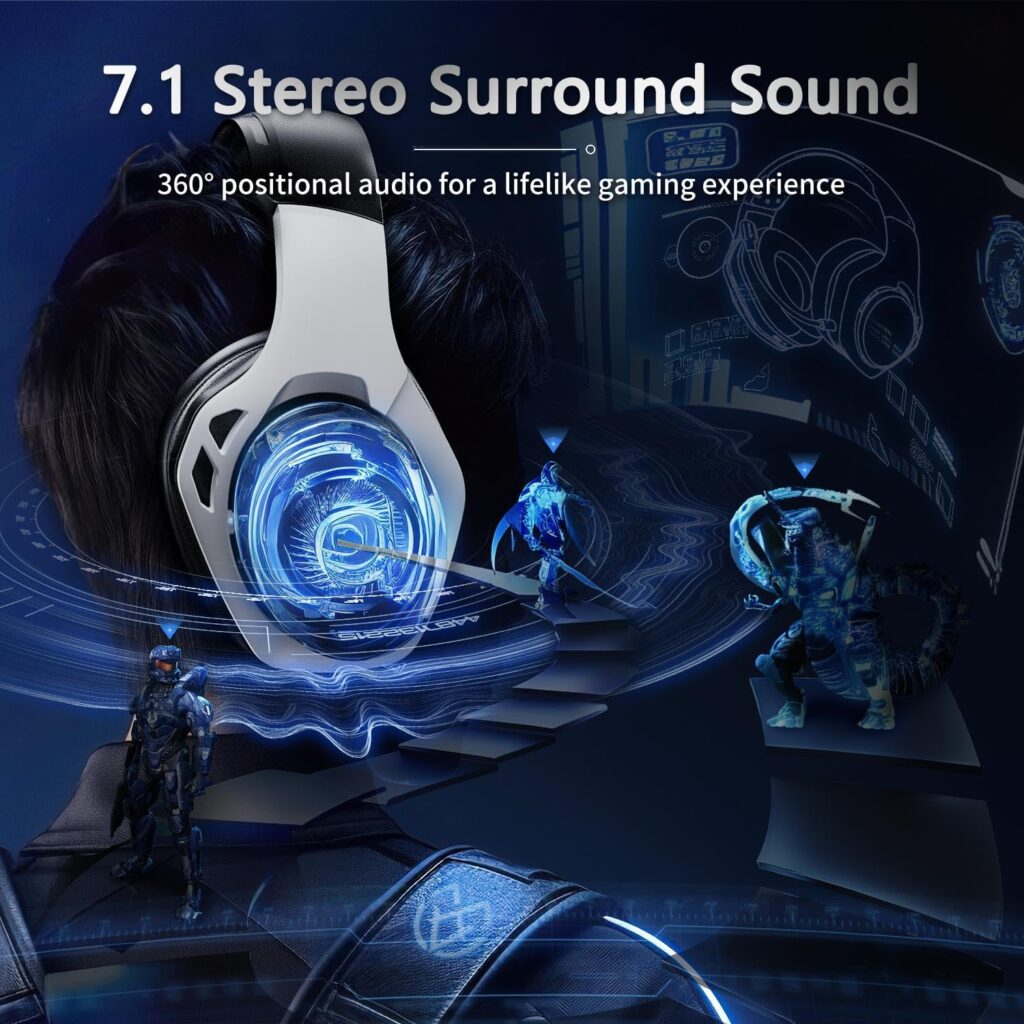 Wireless Gaming Headset 7.1, Bluetooth 5.3 2.4GHz Type-C USB Gaming Headphones with 40H+, Gaming Headsets for PS5, PS4, PC, Switch, Phone