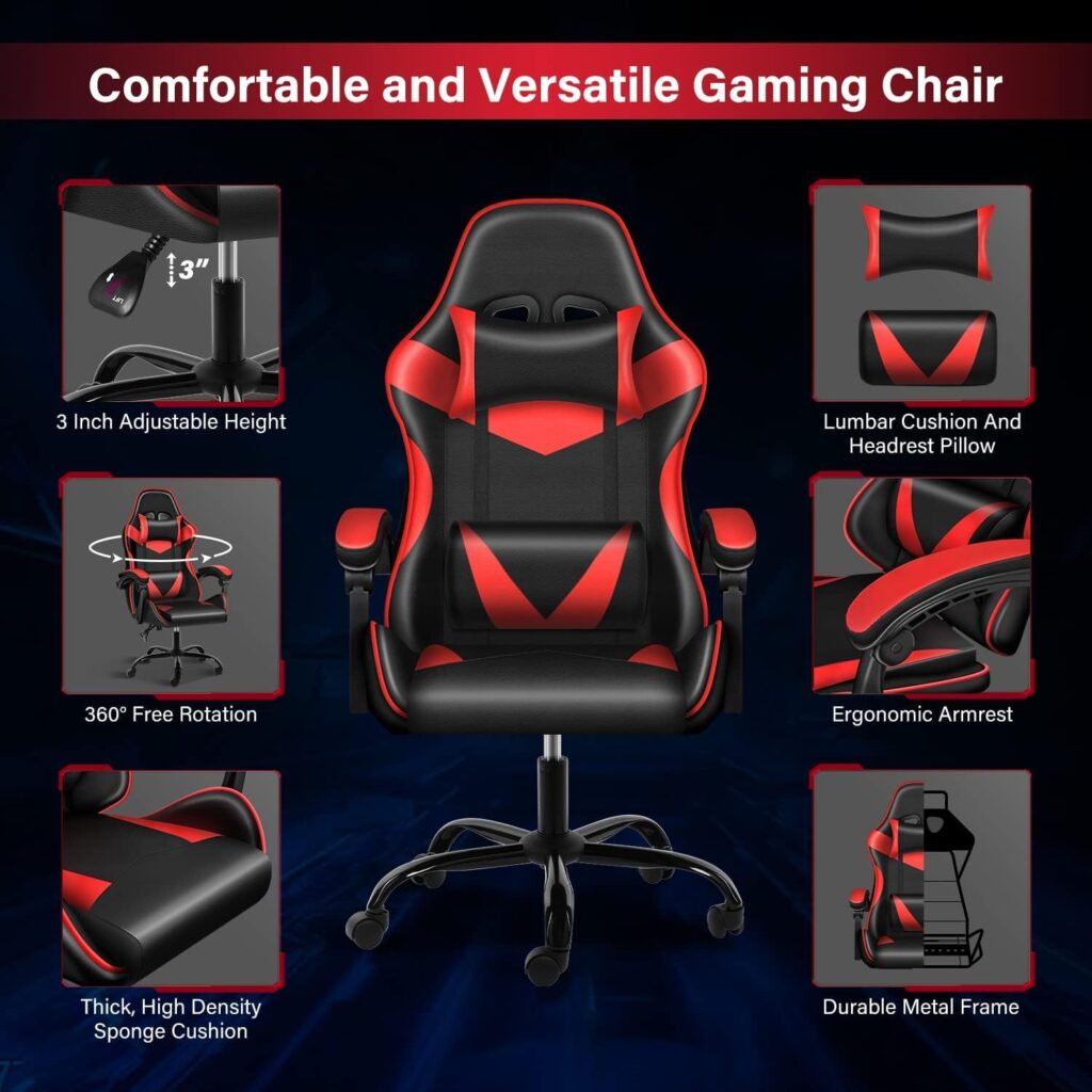 YSSOA White Gaming Chair with Footrest, Big and Tall Gamer Chair, Racing Style Adjustable Swivel Office Chair, Ergonomic Video Game Chairs with Headrest and Lumbar Support