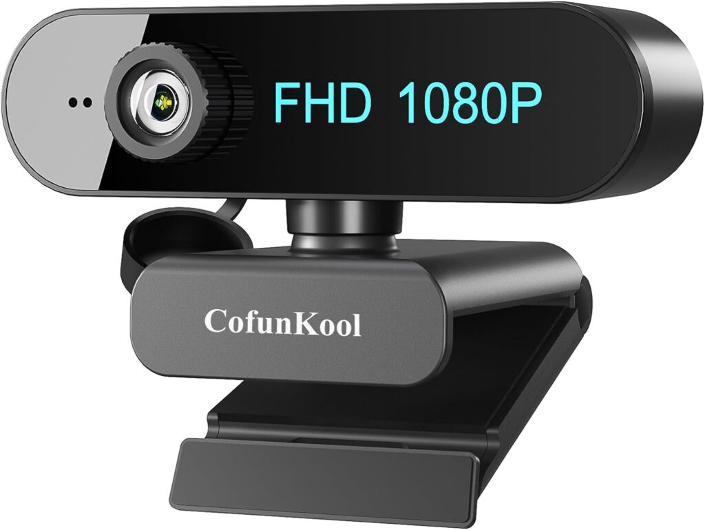 1080P Webcam for PC Laptop, Computer Web Camera for Monitor, with Microphone Privacy Cover for Desktop, Wide Field of View, Automatic Low Light Correction, Clear Picture, USB PlugPlay