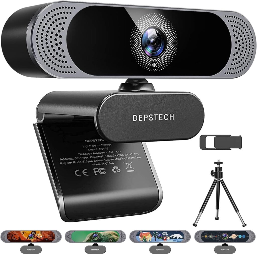 DEPSTECH 4K Webcam, DW49 HD 8MP Equipped with Sony Sensor Autofocus Webcam with Microphone, Privacy Cover, Plug Play USB Computer Web Camera for Pro Streaming/Online Teaching/Video Calling/Zoom/Skype