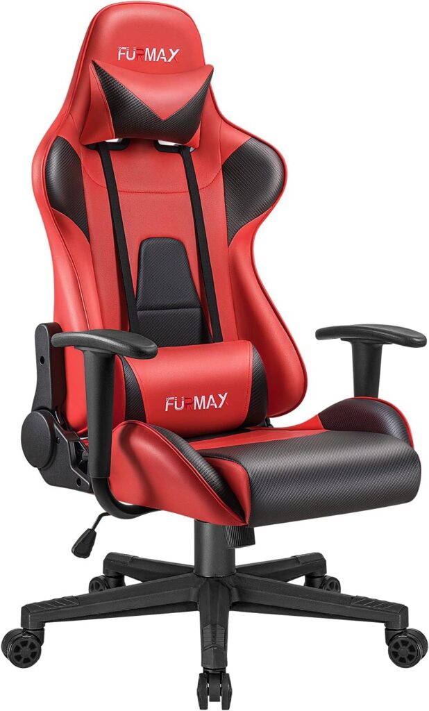 Furmax Video Gaming Chair Ergonomic PC Computer Office Chair Racing Leather Adjustable Swivel Chair with Headrest and Lumbar Support for Adults (Black/Red)