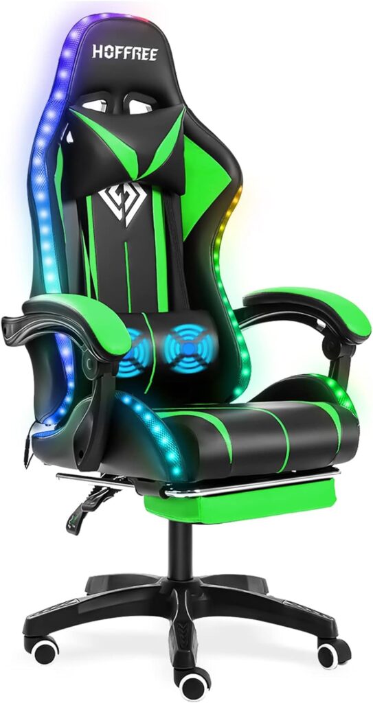 Gaming Chair Massage with LED RGB Lights and Footrest Ergonomic Computer Gaming Chair with High Back Video Game Chair with Adjustable Lumbar Support Red and Black