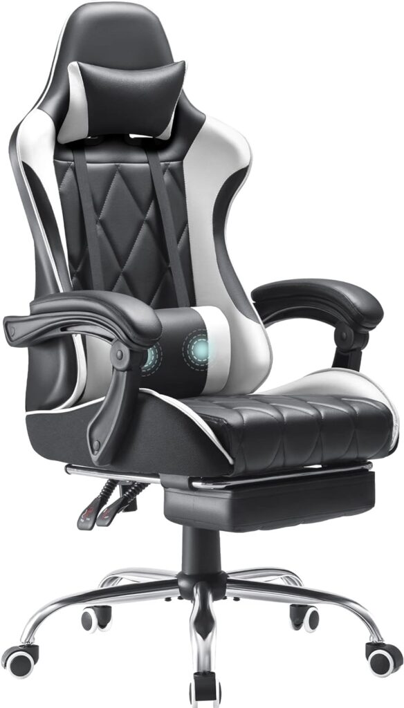 Homall Gaming Chair, Computer Chair with Footrest and Massage Lumbar Support, Ergonomic High Back Video Game Chair with Swivel Seat and Headrest (White)