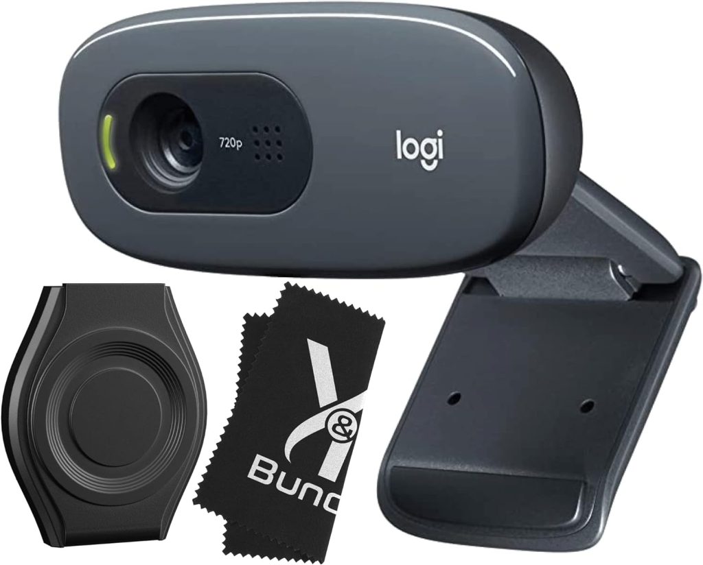 Logitech C270 Webcam Bundle - High Resolution HD 720 Logitech Webcam Camera with Microphone for Desktop Computer or Laptop - Includes 5 ft USB-A Cable, Privacy Cover Fiber Web Cam Cleaning Cloth