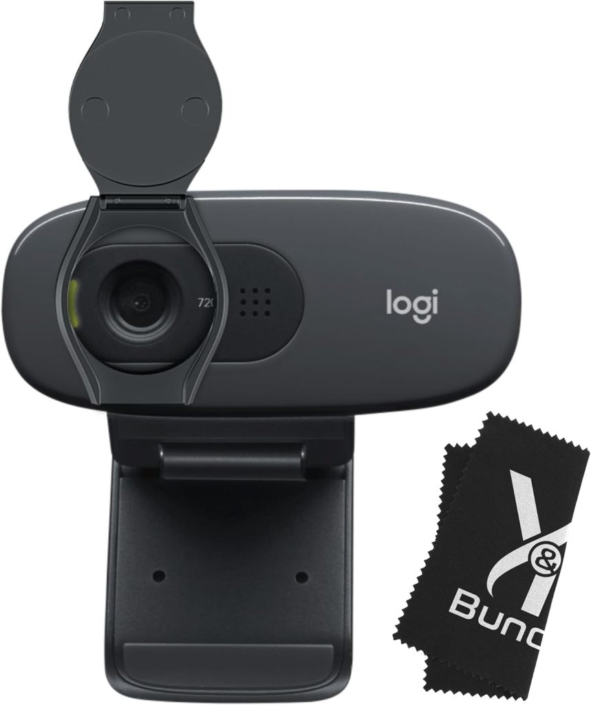 Logitech C270 Webcam Bundle - High Resolution HD 720 Logitech Webcam Camera with Microphone for Desktop Computer or Laptop - Includes 5 ft USB-A Cable, Privacy Cover Fiber Web Cam Cleaning Cloth