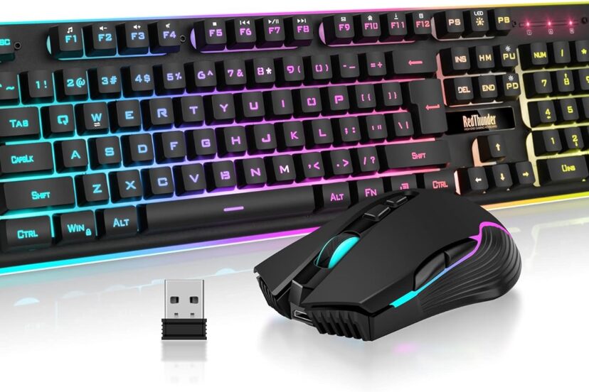 redthunder k10 wireless gaming keyboard and mouse combo led backlit rechargeable 3800mah battery mechanical feel anti gh