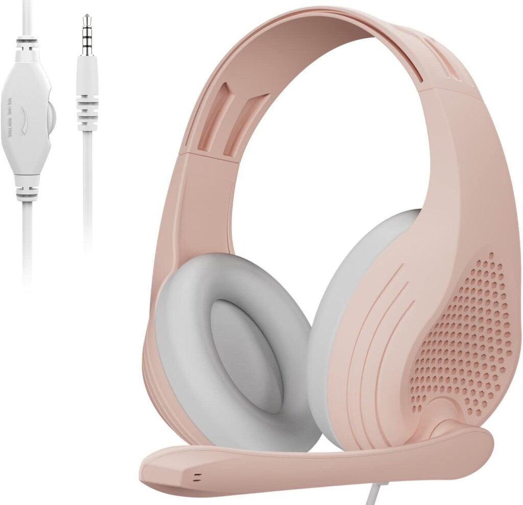 A9S Computer Headsets Over Ear Headphones Wired Gaming Headset with Microphone, Stereo Surround Sound for PC, Xbox One, PS5, PS4, Switch - Rose Gold Pink