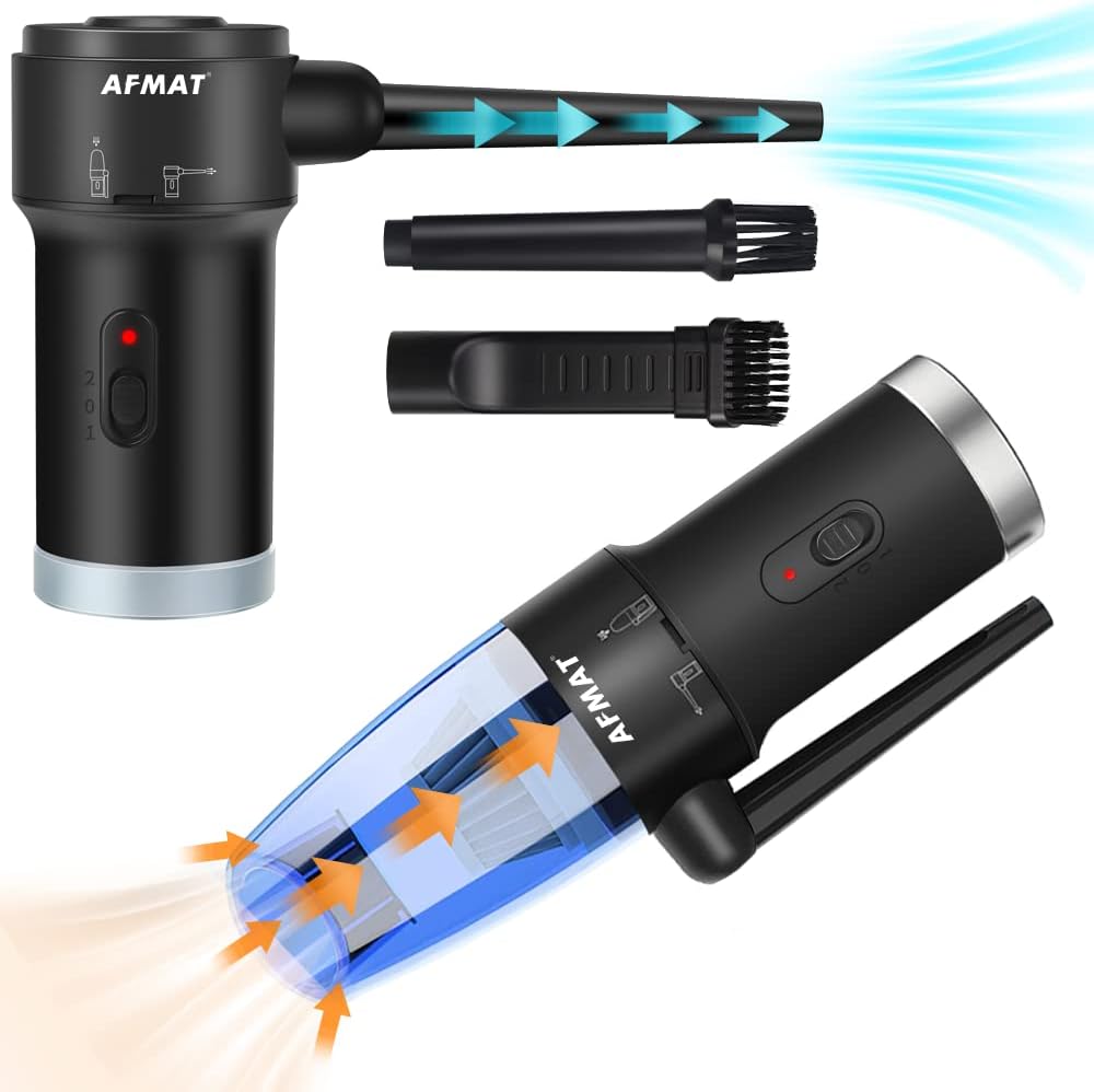 AFMAT Compressed Air Duster  Small Vacuum Cleaner 2-in-1, USB Rechargeable Cordless Air Duster Electric, Portable Air Blower and Mini Vacuum Cleaner for Keyboard/Computer/Car Seat/PC