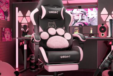 pink gaming chair with cat paw lumbar cushion review