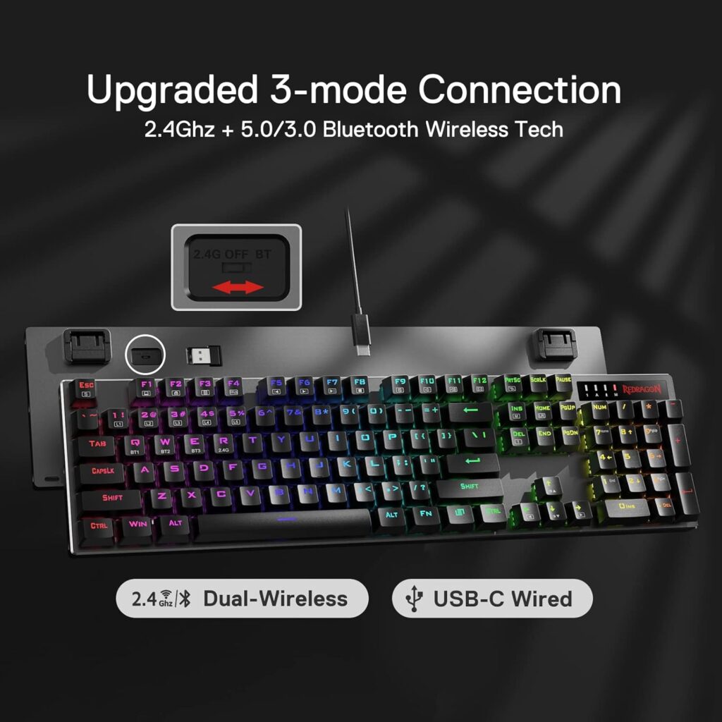 Redragon K556 RGB LED Backlit Wired Mechanical Gaming Keyboard, 104 Keys Hot-Swap Mechanical Keyboard w/Aluminum Base, Upgraded Socket and Noise Absorbing Foams, Soft Tactile Brown Switch