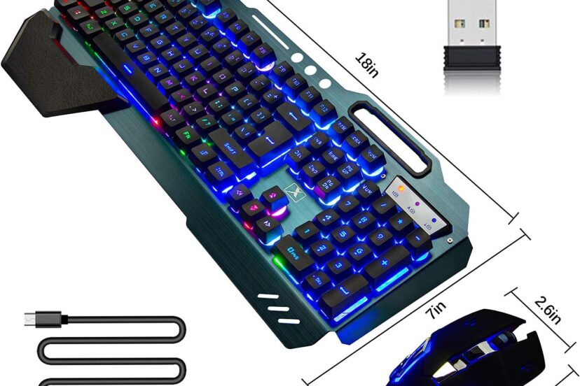 wireless gaming keyboard and mouserainbow backlit rechargeable keyboard mouse with 3800mah battery metal panelremovable 1 2