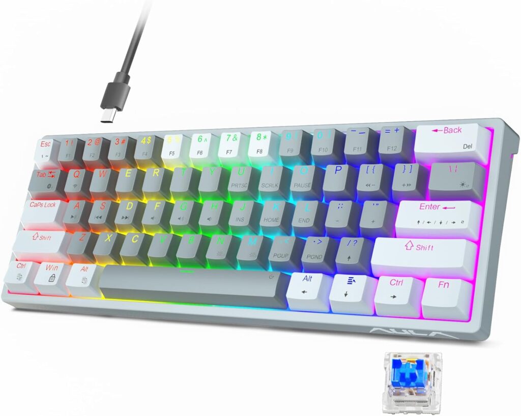 AULA 60 Percent Wired Mechanical Gaming Keyboard, 29 RGB Backlit Custom Hot Swappable Keyboard, Blue Switch 60% Mini Small Compact Keyboard for PC/Mac/Laptop/Wins —— (Wired Version)