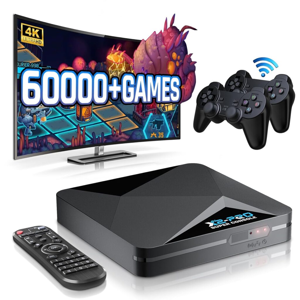 Kinhank Super Console X2 Pro Pre-installed 65,000+ Classic Games,256G Retro Gaming Consoles Compatible with 60+ emulators, S902X2 Chip, Three Systems in One, Include Remote, Wireless Controllers