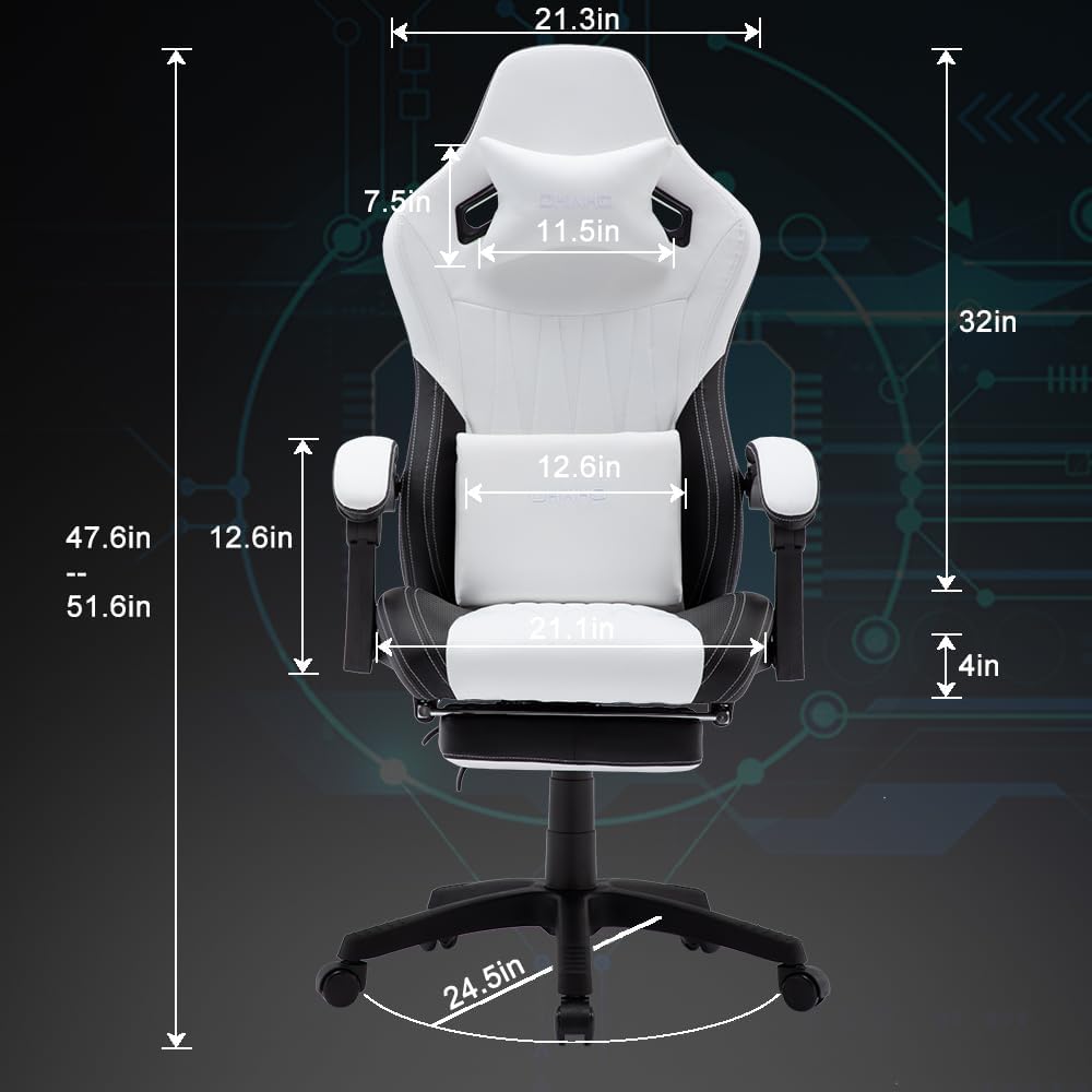 OHAHO Gaming Chair, Office Chair High Back Computer Chair Leather Desk Chair Racing Executive Ergonomic Adjustable Swivel Task Chair with Headrest and Lumbar Support (Black)