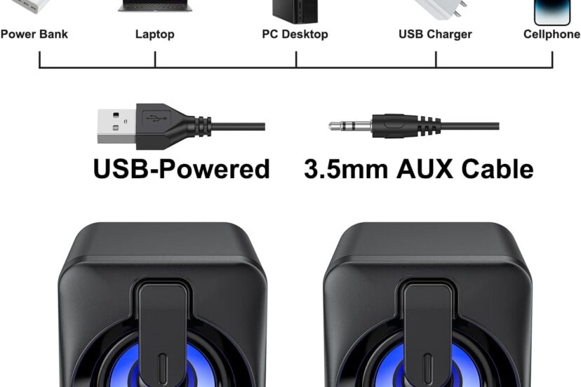 computer speaker usb powered 20 mini portable bluetooth subwoofer with rgb lights volume control 35mm aux in hifi stereo 1