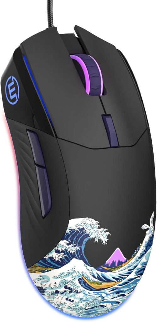 COSTOM G705 Wired Gaming Mouse Black, RGB Backlit PC Gaming Mouse with Adjustable 12000DPI/7 Programmable Buttons, Gamer Computer USB Mouse for Windows Mac Laptop PC, Coral Sea Theme