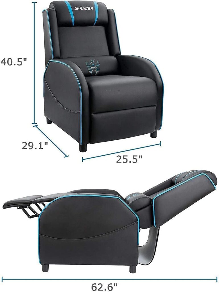 Homall Massage Gaming Recliner Chair, Racing Style Gaming Sofa, PU Leather Home Theater Seating, Modern Living Room Recliners Ergonomic Comfortable Gamer Lounge (Blue)