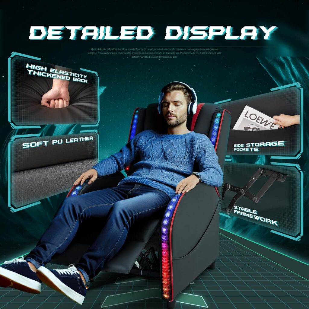 Homall Massage Gaming Recliner Chair, Racing Style Gaming Sofa, PU Leather Home Theater Seating, Modern Living Room Recliners Ergonomic Comfortable Gamer Lounge (Blue)