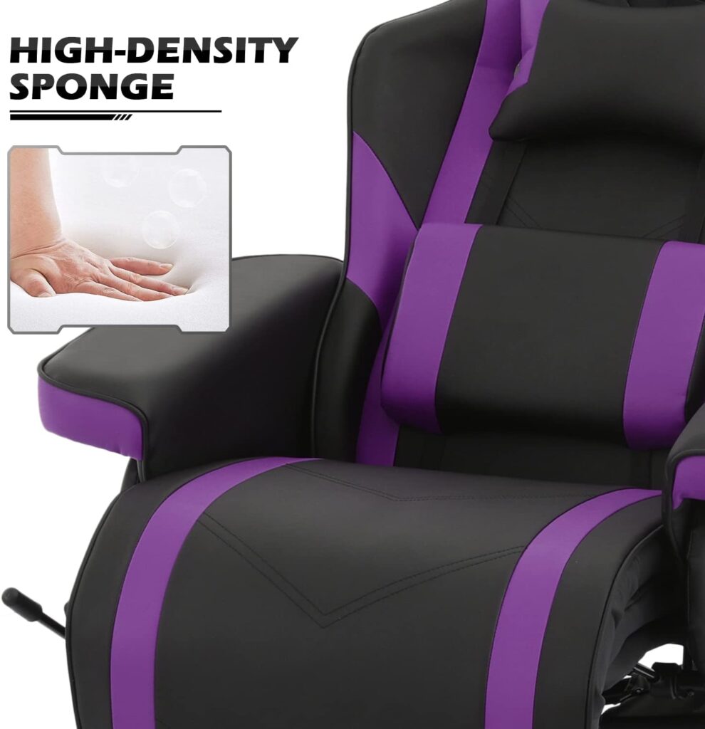 MoNiBloom Gaming Chair Recliner Ergonomic Adjustment Lumbar Support Swivel Reclining Game Chair PU Leather Movie Theater Chair with Cup Holder for RV Home Bedroom Small-Space Gaming Relaxing, Purple