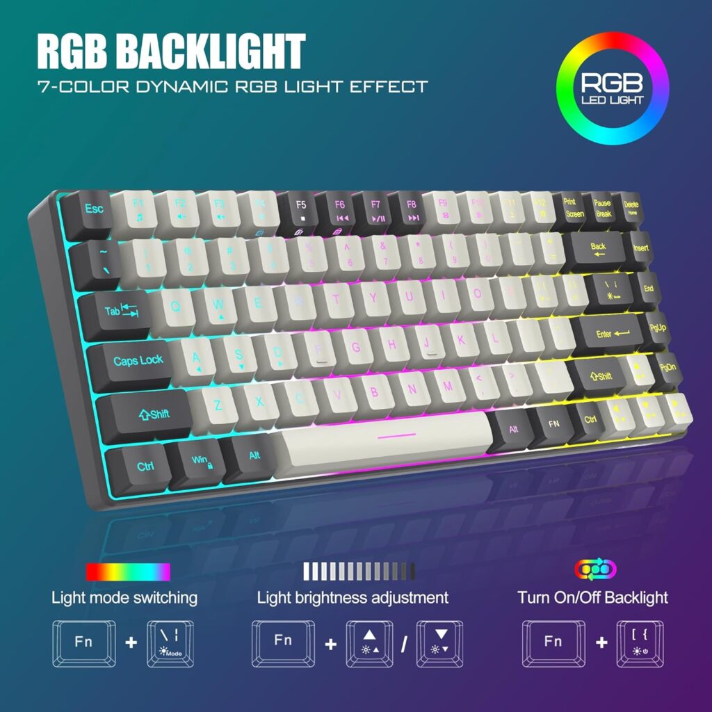 RedThunder K84 Wireless Keyboard and Mouse Combo, RGB Backlit Rechargeable Battery, 75% Layout 84 Keys TKL Ultra Compact Gaming Keyboard Lightweight 3200 DPI Honeycomb Optical Mouse (White-Gray)