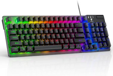 tecurs gaming keyboard wired usb keyboard with led backlit silent spill resistant membrane keyboardanti ghosting keysdur