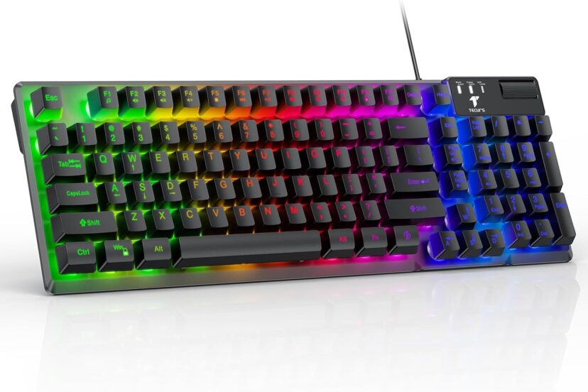 tecurs gaming keyboard wired usb keyboard with led backlit silent spill resistant membrane keyboardanti ghosting keysdur