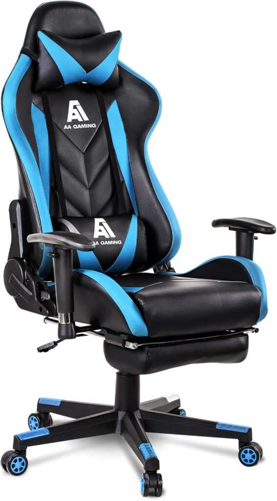 AA Products Gaming Chair High Back Ergonomic Computer Racing Chair Adjustable Office Chair with Footrest, Lumbar Support Swivel Chair - Blue