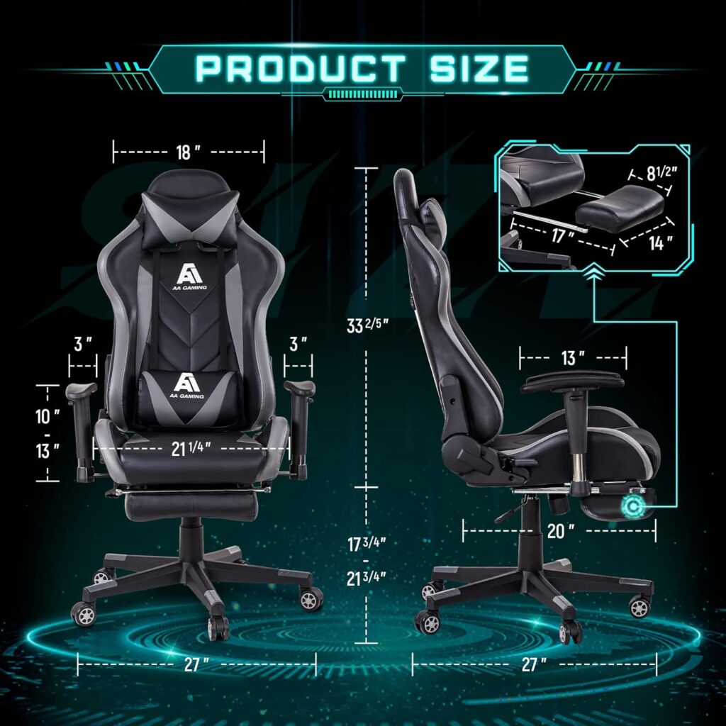 AA Products Gaming Chair High Back Ergonomic Computer Racing Chair Adjustable Office Chair with Footrest, Lumbar Support Swivel Chair - Blue