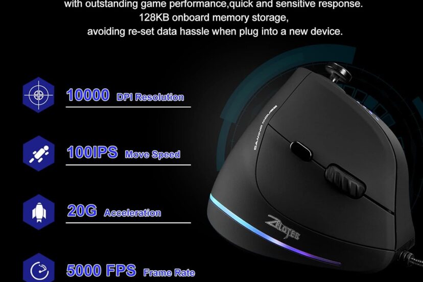 trelc gaming mouse with 5 d rocker ergonomic mouse with 10000 dpi11 programmable buttons rgb vertical gaming mice wired 1 2