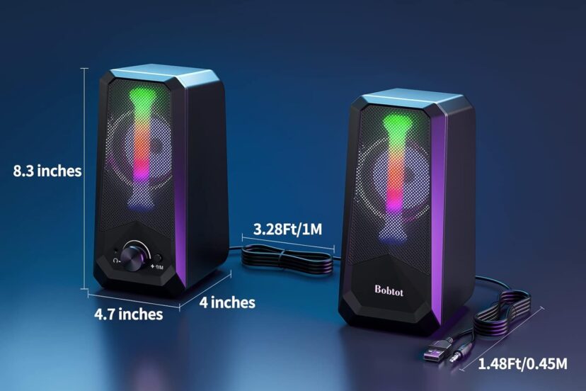 bobtot computer speakers hifi stereo sound 20 channel rgb desktop speakers pc speaker with bluetooth volume control usb 1 1