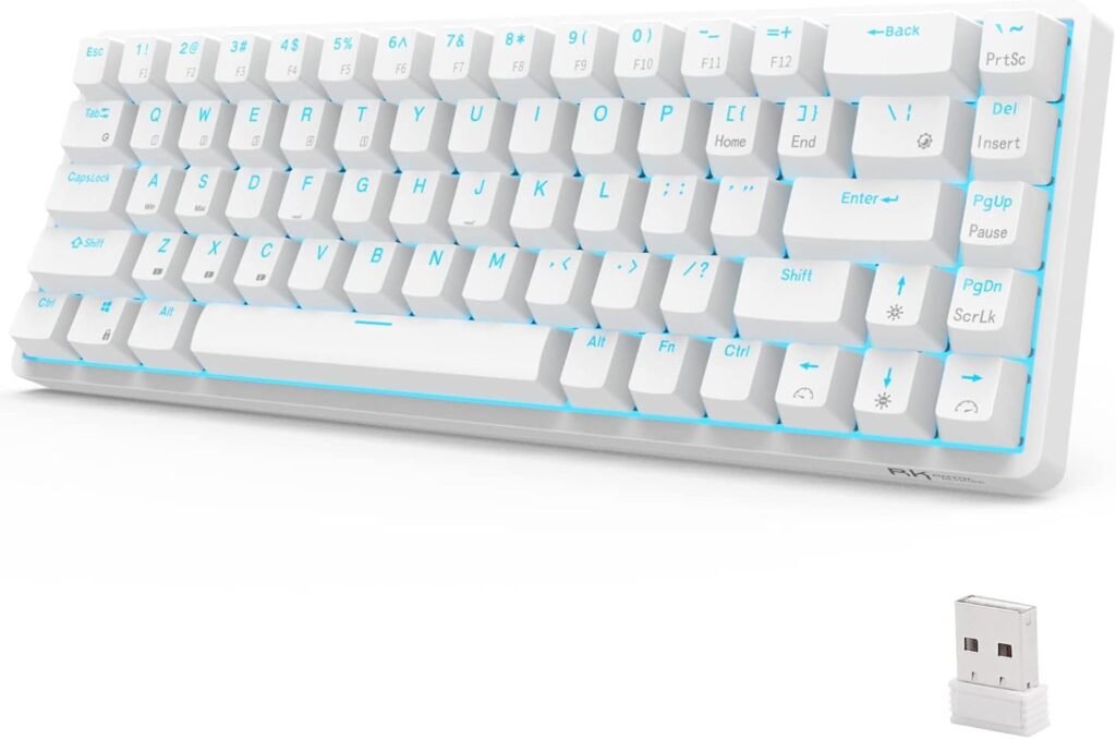 RK ROYAL KLUDGE RK61 Wireless 60% Triple Mode BT5.0/2.4G/USB-C Mechanical Keyboard, 61 Keys Wireless Mechanical Keyboard, Compact Gaming Keyboard w/Software (Hot Swappable Brown Switch, White)