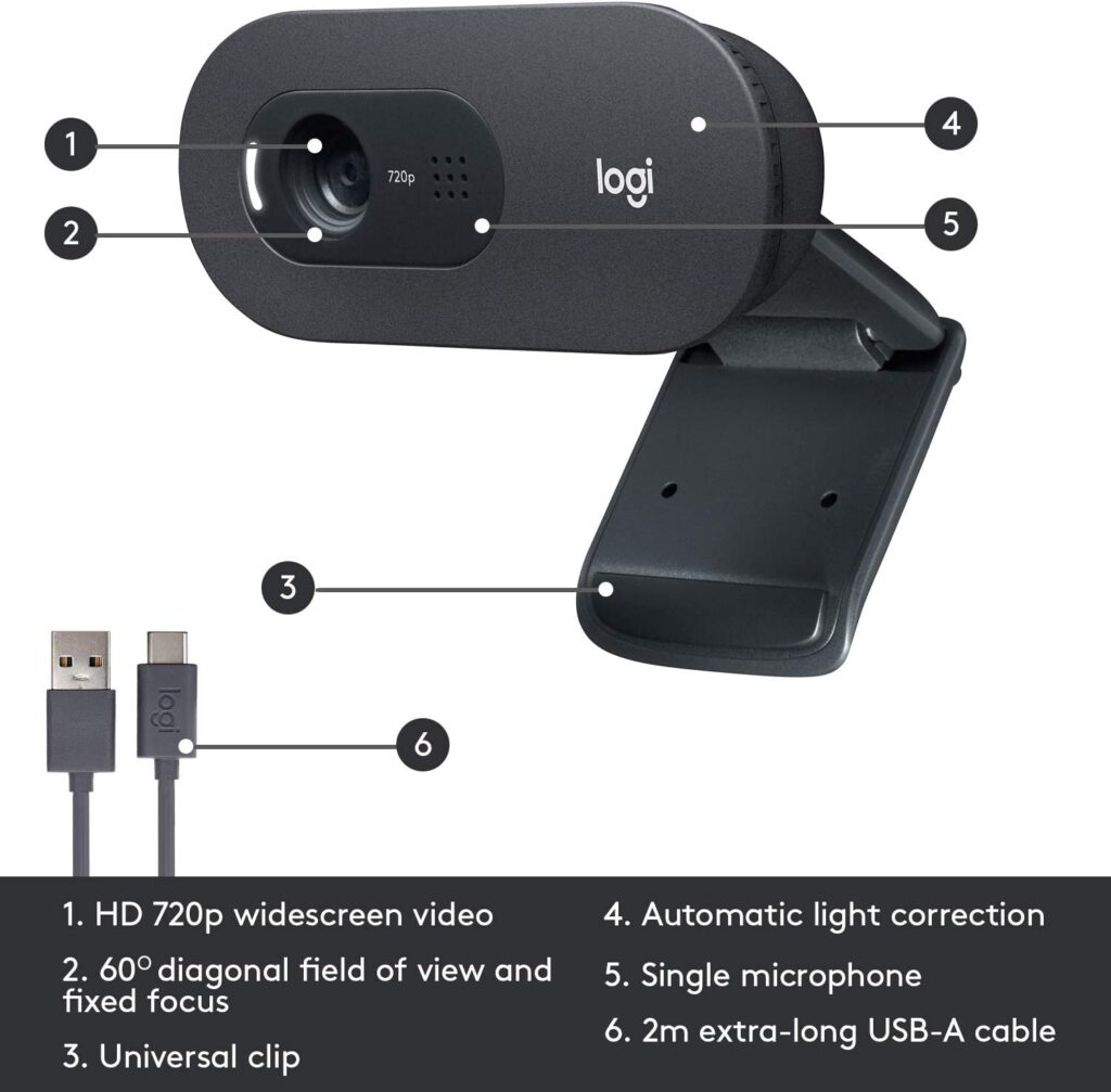 Logitech C505 Webcam - 720p HD External USB Camera for Desktop or Laptop with Long-Range Microphone, Compatible with PC or Mac