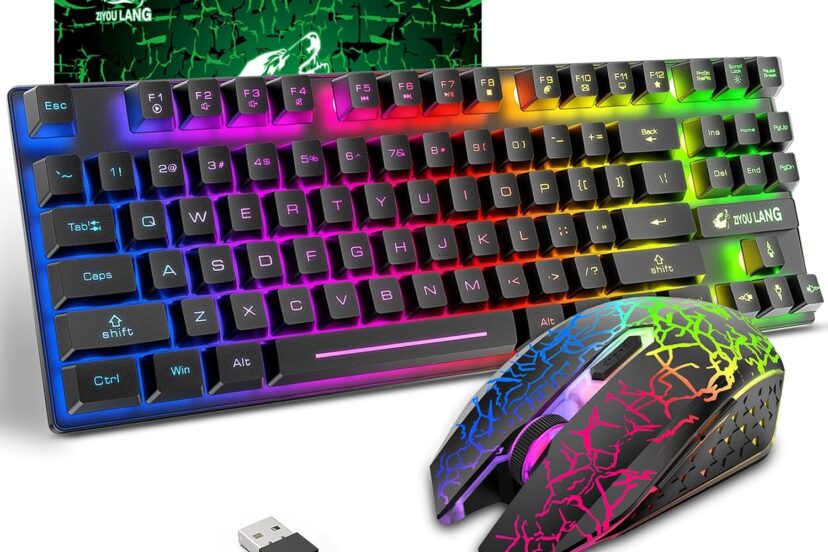 wireless gaming keyboard and mouse combo with 87 key rainbow led backlight rechargeable 3800mah battery mechanical feel